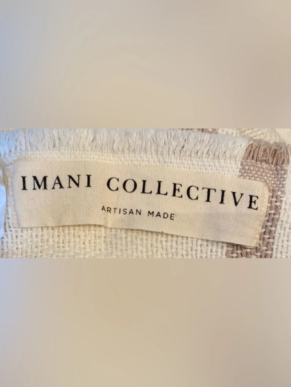 Imani Collective Artisan Made 100% Cotton Throw with Pompoms, Cream and Taupe